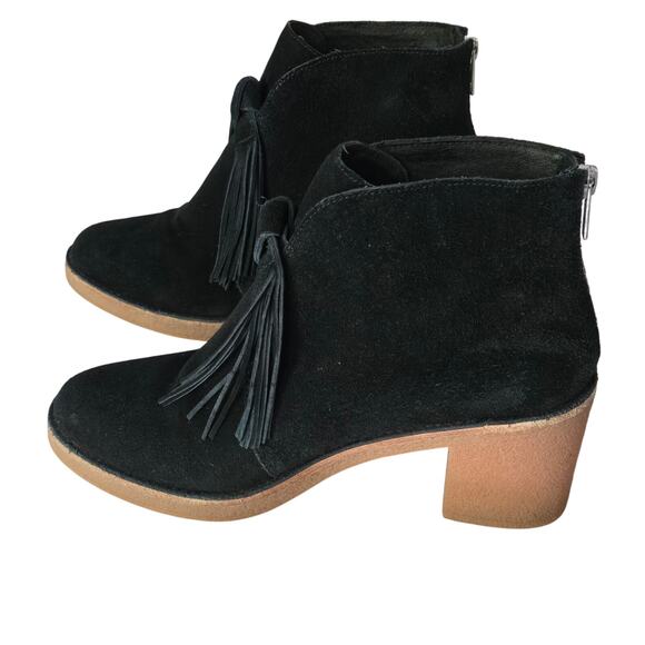 UGG Corin Black Suede Tassel and Bow Chunky Block Heel Ankle Booties, Size 8 - Picture 3 of 14